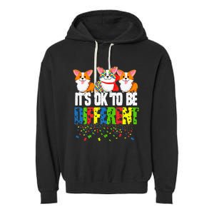 Autism Awareness Day Corgi It's Ok To Be Different Garment-Dyed Fleece Hoodie