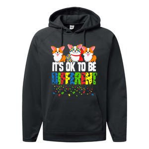 Autism Awareness Day Corgi It's Ok To Be Different Performance Fleece Hoodie