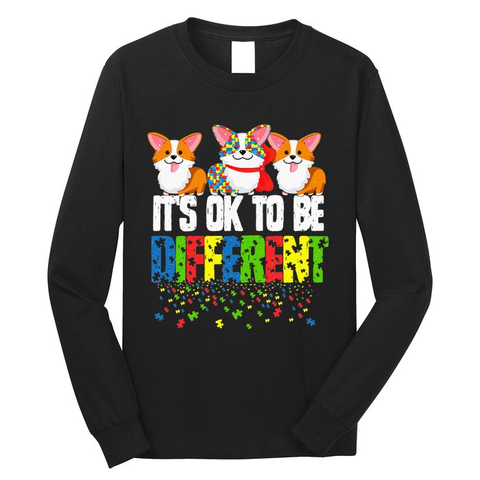 Autism Awareness Day Corgi It's Ok To Be Different Long Sleeve Shirt