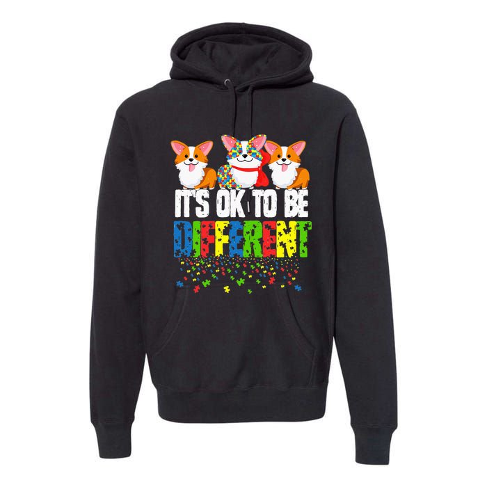 Autism Awareness Day Corgi It's Ok To Be Different Premium Hoodie