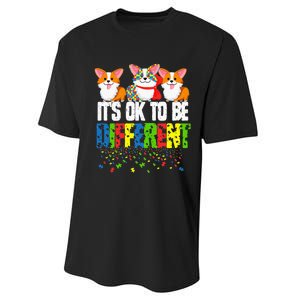 Autism Awareness Day Corgi It's Ok To Be Different Performance Sprint T-Shirt