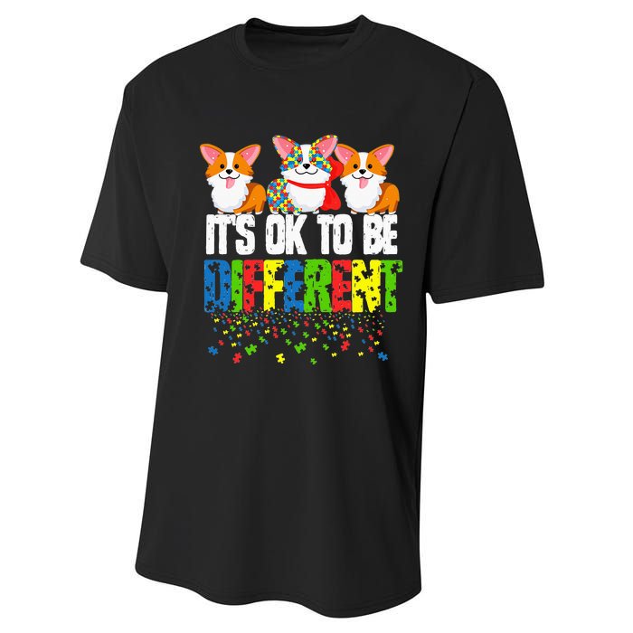 Autism Awareness Day Corgi It's Ok To Be Different Performance Sprint T-Shirt