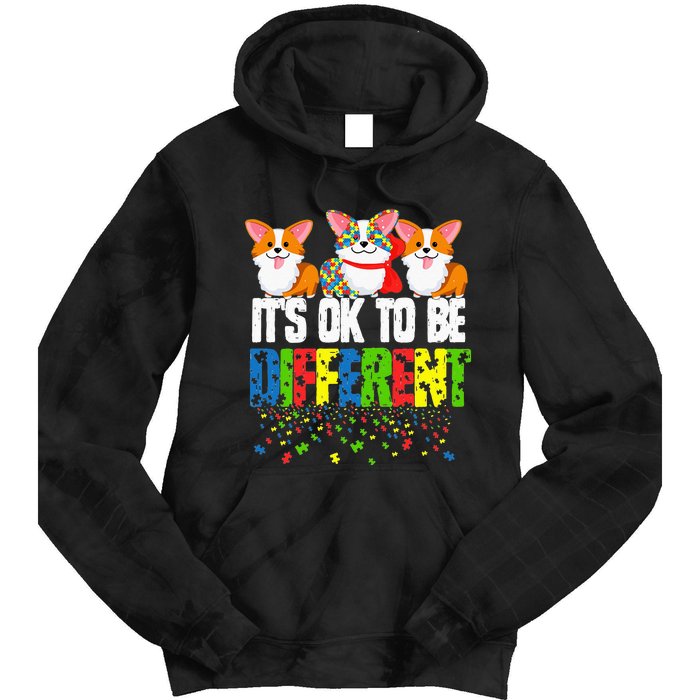 Autism Awareness Day Corgi It's Ok To Be Different Tie Dye Hoodie