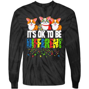 Autism Awareness Day Corgi It's Ok To Be Different Tie-Dye Long Sleeve Shirt