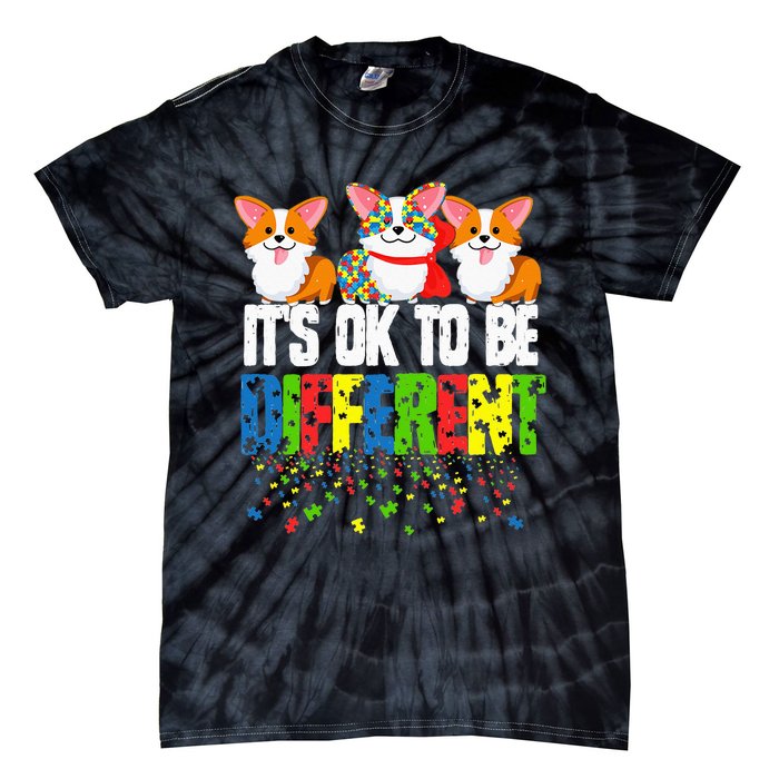 Autism Awareness Day Corgi It's Ok To Be Different Tie-Dye T-Shirt