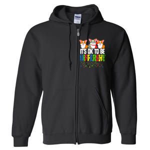 Autism Awareness Day Corgi It's Ok To Be Different Full Zip Hoodie