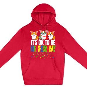 Autism Awareness Day Corgi It's Ok To Be Different Premium Pullover Hoodie