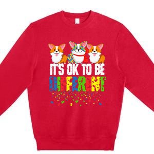 Autism Awareness Day Corgi It's Ok To Be Different Premium Crewneck Sweatshirt