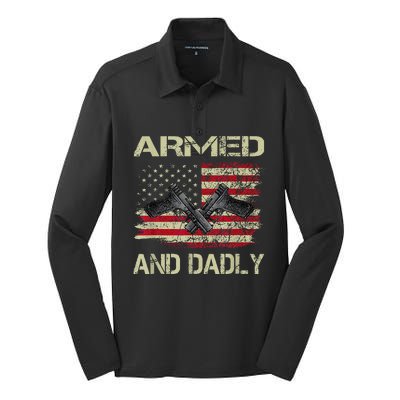 Armed And Dadly Funny Deadly Father For Fathers Day Silk Touch Performance Long Sleeve Polo