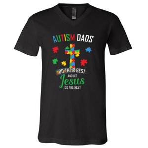 Autism Awareness Dads Do Their Best Jesus Do Rest Cross Puzzle V-Neck T-Shirt