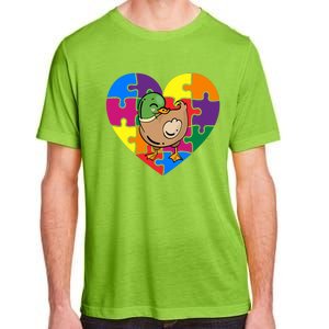 Autism Awareness Duck Heart ValentineS Day Puzzle Piece Adult ChromaSoft Performance T-Shirt