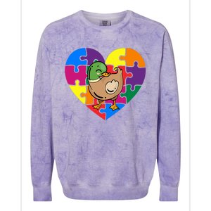 Autism Awareness Duck Heart ValentineS Day Puzzle Piece Colorblast Crewneck Sweatshirt