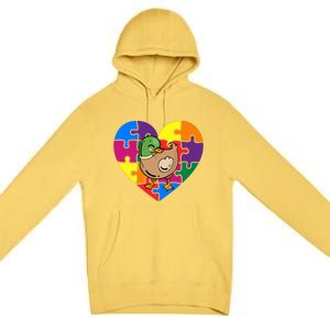 Autism Awareness Duck Heart ValentineS Day Puzzle Piece Premium Pullover Hoodie