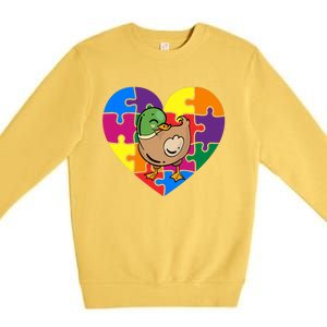 Autism Awareness Duck Heart ValentineS Day Puzzle Piece Premium Crewneck Sweatshirt