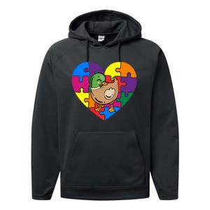 Autism Awareness Duck Heart ValentineS Day Puzzle Piece Performance Fleece Hoodie