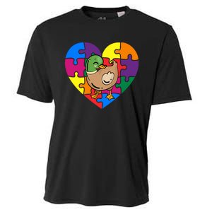 Autism Awareness Duck Heart ValentineS Day Puzzle Piece Cooling Performance Crew T-Shirt