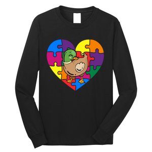 Autism Awareness Duck Heart ValentineS Day Puzzle Piece Long Sleeve Shirt