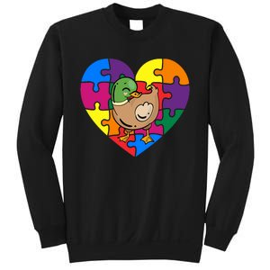 Autism Awareness Duck Heart ValentineS Day Puzzle Piece Sweatshirt