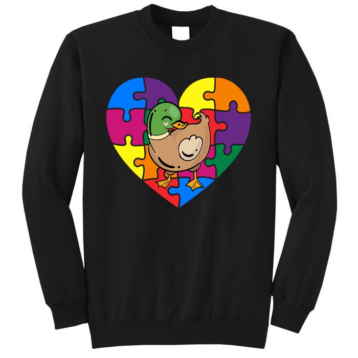 Autism Awareness Duck Heart ValentineS Day Puzzle Piece Sweatshirt