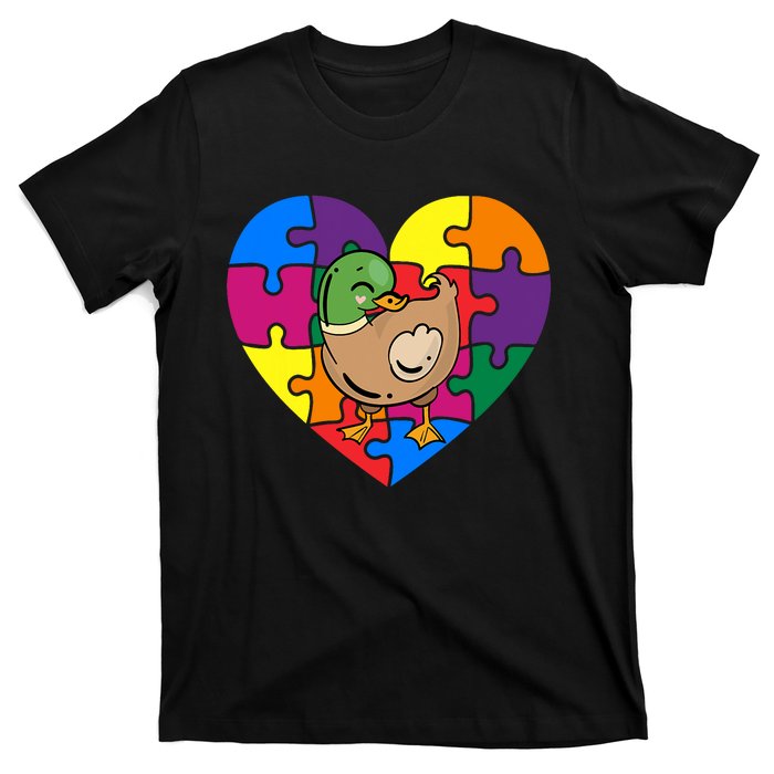 Autism Awareness Duck Heart ValentineS Day Puzzle Piece T-Shirt