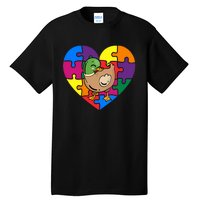 Autism Awareness Duck Heart ValentineS Day Puzzle Piece Tall T-Shirt