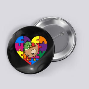 Autism Awareness Duck Heart ValentineS Day Puzzle Piece Button