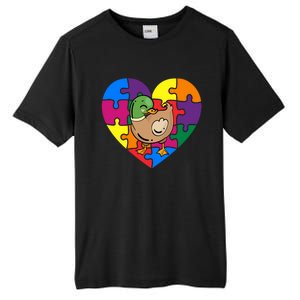 Autism Awareness Duck Heart ValentineS Day Puzzle Piece Tall Fusion ChromaSoft Performance T-Shirt