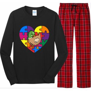 Autism Awareness Duck Heart ValentineS Day Puzzle Piece Long Sleeve Pajama Set