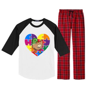 Autism Awareness Duck Heart ValentineS Day Puzzle Piece Raglan Sleeve Pajama Set