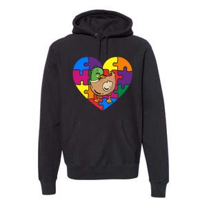 Autism Awareness Duck Heart ValentineS Day Puzzle Piece Premium Hoodie