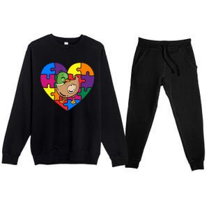 Autism Awareness Duck Heart ValentineS Day Puzzle Piece Premium Crewneck Sweatsuit Set