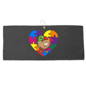 Autism Awareness Duck Heart ValentineS Day Puzzle Piece Large Microfiber Waffle Golf Towel