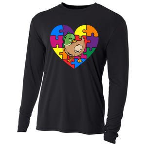 Autism Awareness Duck Heart ValentineS Day Puzzle Piece Cooling Performance Long Sleeve Crew