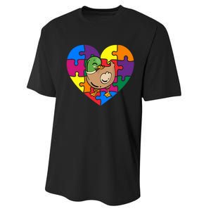 Autism Awareness Duck Heart ValentineS Day Puzzle Piece Performance Sprint T-Shirt