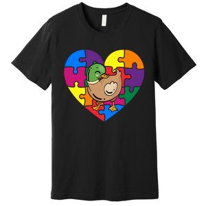 Autism Awareness Duck Heart ValentineS Day Puzzle Piece Premium T-Shirt