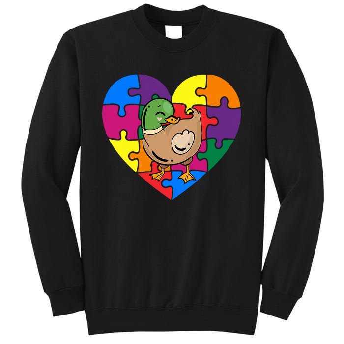 Autism Awareness Duck Heart ValentineS Day Puzzle Piece Tall Sweatshirt