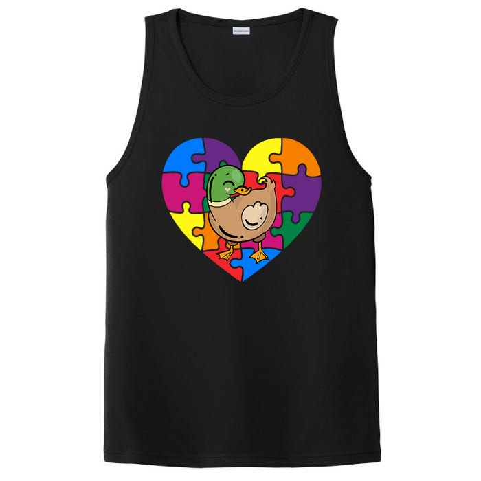 Autism Awareness Duck Heart ValentineS Day Puzzle Piece PosiCharge Competitor Tank