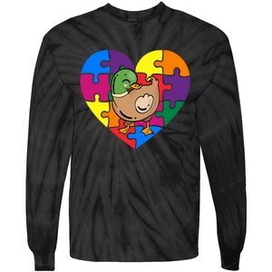 Autism Awareness Duck Heart ValentineS Day Puzzle Piece Tie-Dye Long Sleeve Shirt