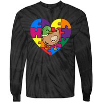 Autism Awareness Duck Heart ValentineS Day Puzzle Piece Tie-Dye Long Sleeve Shirt