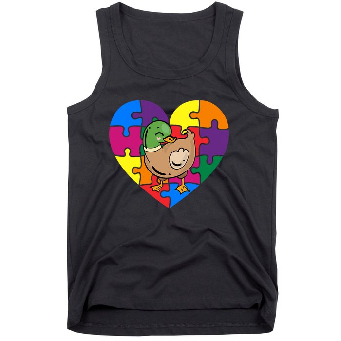 Autism Awareness Duck Heart ValentineS Day Puzzle Piece Tank Top