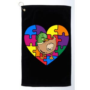 Autism Awareness Duck Heart ValentineS Day Puzzle Piece Platinum Collection Golf Towel