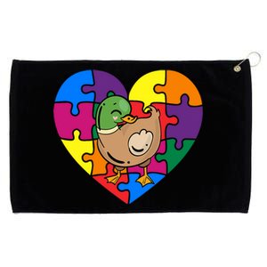 Autism Awareness Duck Heart ValentineS Day Puzzle Piece Grommeted Golf Towel