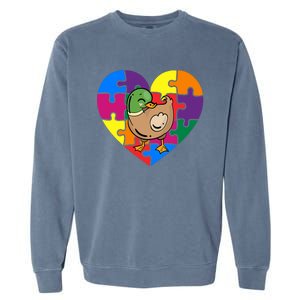 Autism Awareness Duck Heart ValentineS Day Puzzle Piece Garment-Dyed Sweatshirt