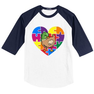 Autism Awareness Duck Heart ValentineS Day Puzzle Piece Baseball Sleeve Shirt