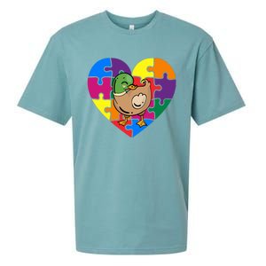 Autism Awareness Duck Heart ValentineS Day Puzzle Piece Sueded Cloud Jersey T-Shirt