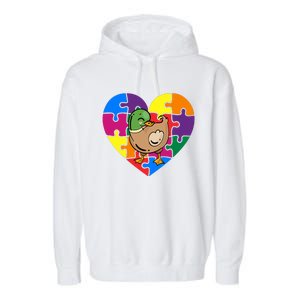 Autism Awareness Duck Heart ValentineS Day Puzzle Piece Garment-Dyed Fleece Hoodie