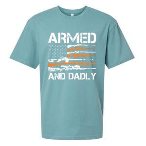 Armed And Dadly Funny Deadly Father For Fathers Day USA Flag Sueded Cloud Jersey T-Shirt