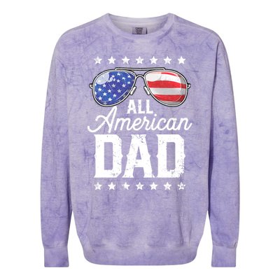 All American Dad 4th Of July FatherS Day Sunglasses Family Colorblast Crewneck Sweatshirt