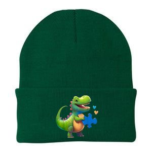 Autism Awareness Dinosaur Puzzle Piece Love Autistic Support Knit Cap Winter Beanie