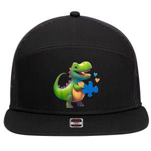 Autism Awareness Dinosaur Puzzle Piece Love Autistic Support 7 Panel Mesh Trucker Snapback Hat